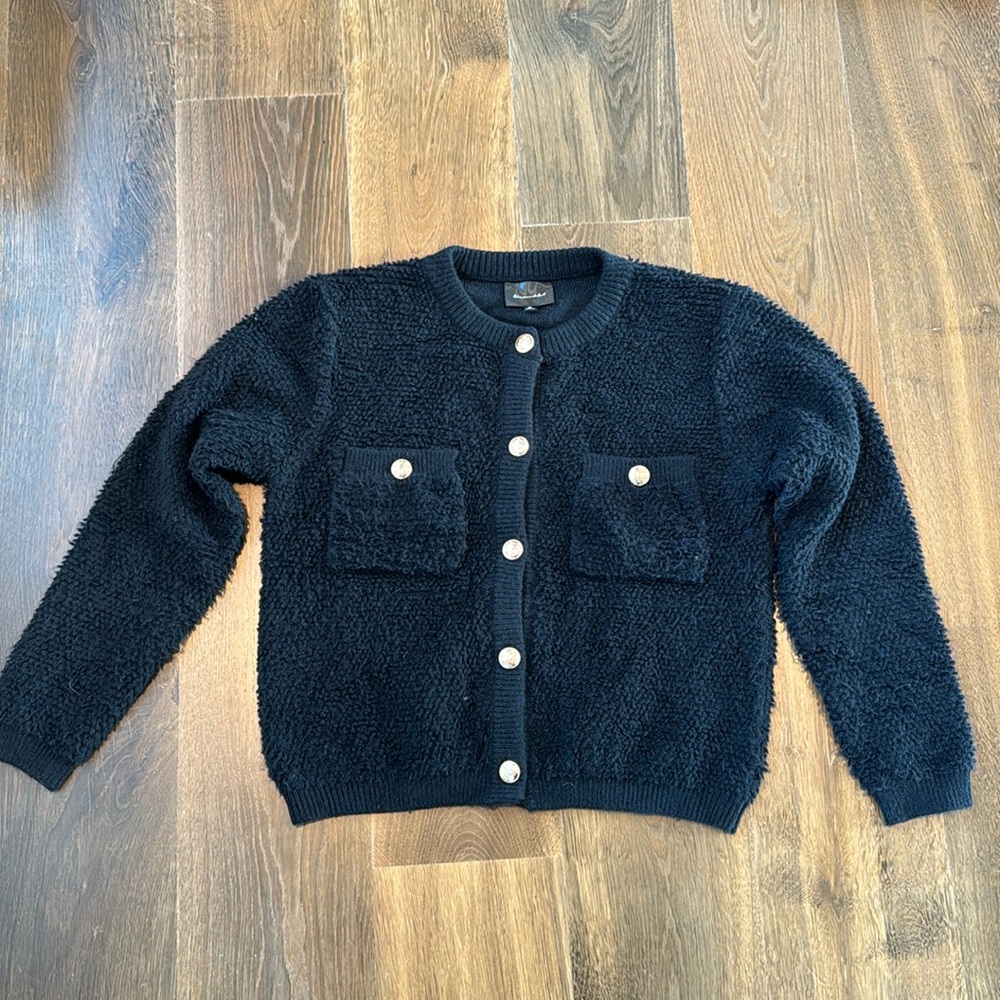 Revolve - line and dot - black cardigan with gold buttons - size XS, fits like S